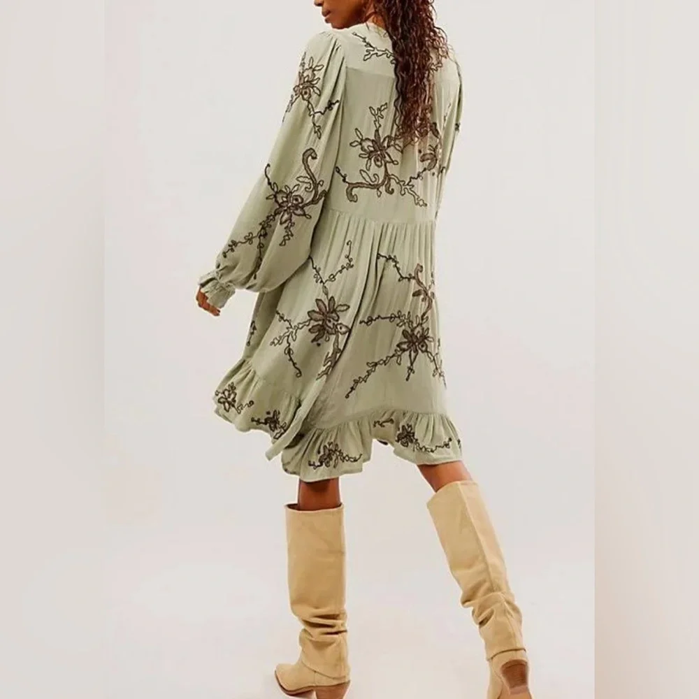 Free People embroidered mini dress (green) - Picture 3 of 6